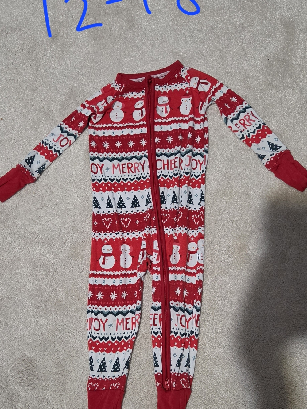 Little Sleepies Red Holiday Snowman & Trees One-Piece Footie